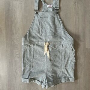 Pink Lily Gray Overalls with Cream Tie